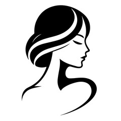 Black & white vector silhouette of minimalist female portrait outline on white background