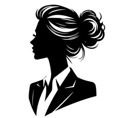 Black & white vector silhouette of stylish business woman profile on white background