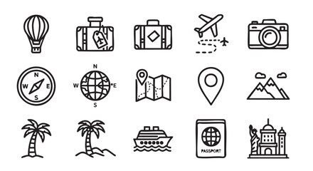 Set of travel icons in simple outlined vector style design