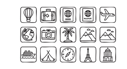 Travel doodles showing different ways to explore the world adventures awaits