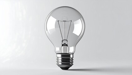Clear lightbulb shines brightly, showcasing its filament and elegant glass form against a soft, neutral background