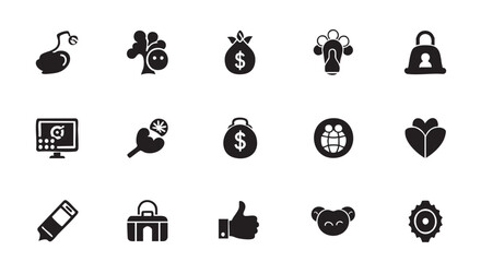 Various Icons Collection Black and White Graphic Symbols Set Design