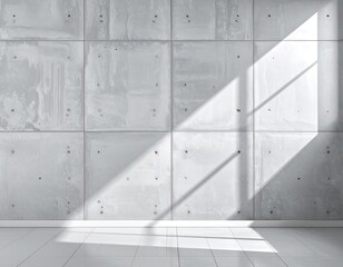 Obraz premium Concrete wall with sunlight streaming across, white floor
