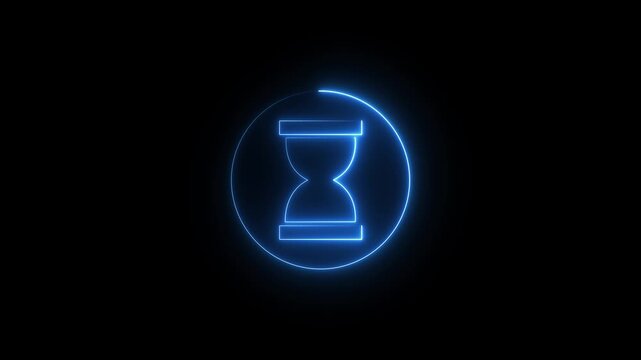 Glowing neon line hourglass icon animation. Loading hourglass animation - loading icon animation. Loop able animation with rotating circle. symbolizes the passage of time, often used to indicate wait