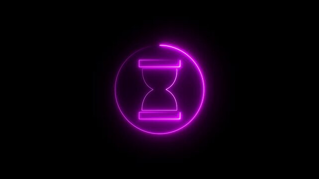Glowing neon line hourglass icon animation. Loading hourglass animation - loading icon animation. Loop able animation with rotating circle. symbolizes the passage of time, often used to indicate wait