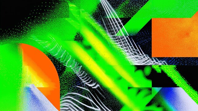 Energetic digital collage featuring vibrant colors and abstract shapes, representing ADHD perception with dynamic textures and layered elements, conveying a sense of movement and creativity