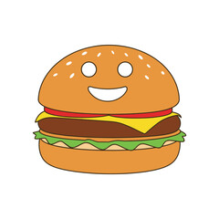 Cute Hamburger Cheeseburger Mascot Cartoon Vector illustration .eps