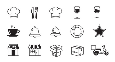 Collection of vector icons for culinary dining and retail services