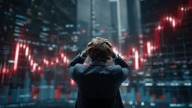 Trader worried during market decline, Man faces market collapse