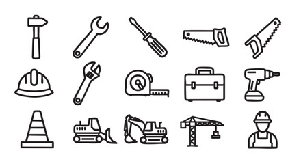 Fototapeta premium Construction Tools and Equipment Seamless Pattern Outline Illustration Design Vector