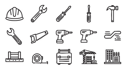 Fototapeta premium Construction tools line icons set isolated on white background vector illustration