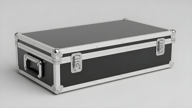 Sturdy black and silver aluminum flight case for equipment protection.