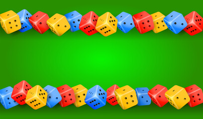 Color casino dice on green background