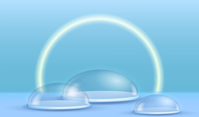 Realistic stage with glass domes and glowing arch