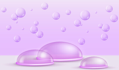 Realistic stage with soap bubbles and glass domes