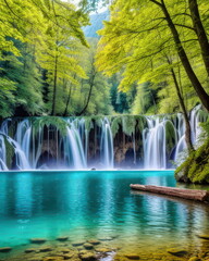 Scenic Waterfalls and Emerald Lakes in Plitvice Lakes National Park, Croatia