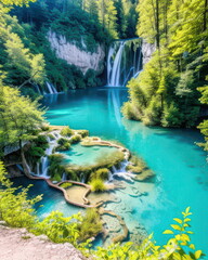 Scenic Waterfalls and Emerald Lakes in Plitvice Lakes National Park, Croatia