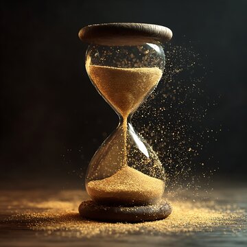 Hourglass with sand exploding into particles