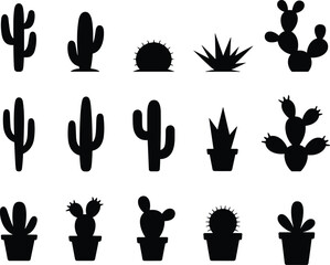 Cactus and Succulent Plant Silhouette Collection, High-Contrast Black Vector Set, Graphic Icons, Minimalist Desert Flora, Southwestern Decoration, Nature, Adobe Stock Ready.
