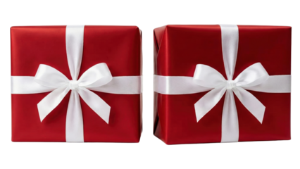 Gift Boxes: A pair of vibrant red gift boxes, adorned with pristine white ribbons, presents an atmosphere of excitement and anticipation.
