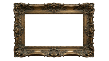 Vintage ornate Picture Frame: An exquisite antique picture frame, richly detailed with intricate carvings and elegant design, stands empty, poised to showcase art or memories.