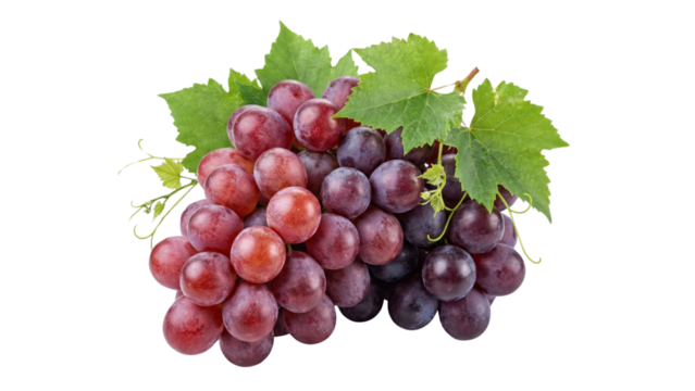 Luscious Red Grapes: A cluster of plump, juicy red grapes, accompanied by vibrant green leaves and delicate vines, perfectly embodies the essence of freshness and natural sweetness. 