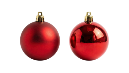 Festive Ornaments: Two vibrant red baubles, each crowned with a gleaming golden cap, stand ready to bring the magic of the holiday season to life.