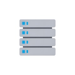 Stack of computer servers in a rack, a 3D rendered icon symbolizing data processing, cloud services, and digital information storage systems