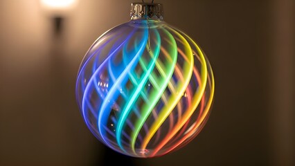 Hanging orb with intertwined rainbow light streaks