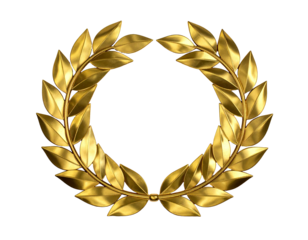 Rendered gold laurel wreath, isolated against a solid black background. Ideal for awards and achievements
