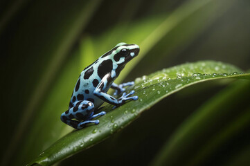 A blue frog on a leaf, natural lighting