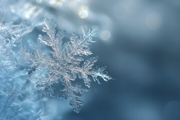 Makroaufnahme eines filigranen Eiskristalls auf frostiger Oberfläche