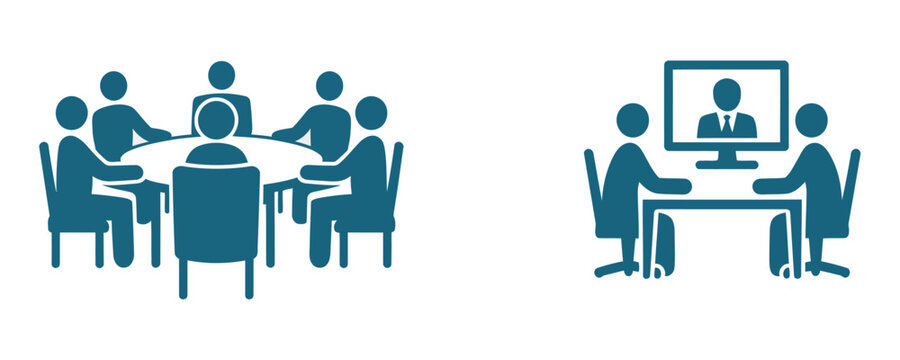 Modern team collaboration concept with in-person and virtual meetings, enhancing communication and productivity for business success in hybrid work environments