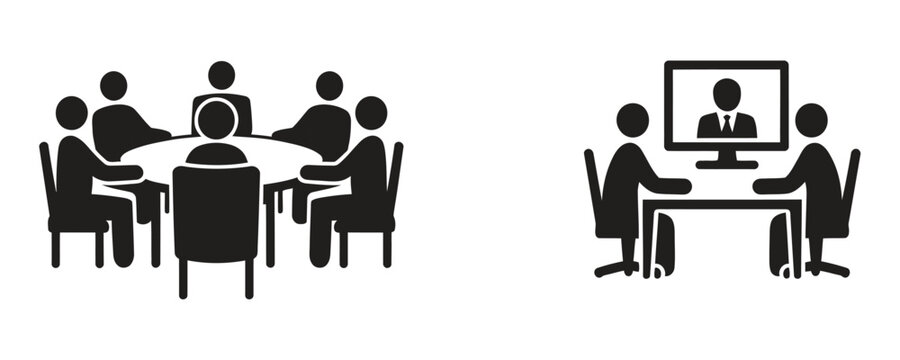 Team collaboration with in-person and virtual meetings, showcasing hybrid work models for successful business strategy and global communication