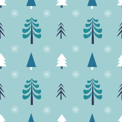 Seamless pattern with blue abstract Christmas trees on a blue background