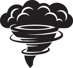 Stylized Black Tornado Icon with Cloud Top