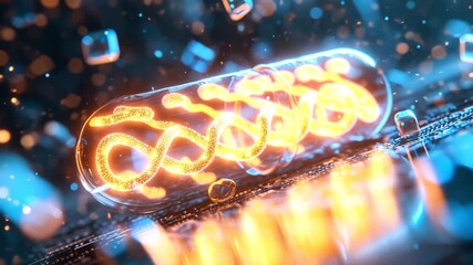 Futuristic capsule with glowing dna strand inside, representing advanced medicine and genetic engineering concept 4k video - Powered by Adobe