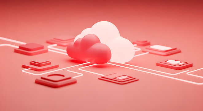 Cloud computing network with vibrant pink data nodes