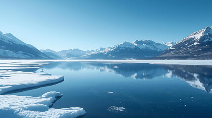 Icy Lake with Snow-Capped Mountains