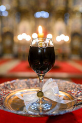 A glass of wine in the church for the wedding