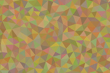 Abstract geometric background with triangles in shades of green, orange, yellow, and pink creating a mosaic pattern