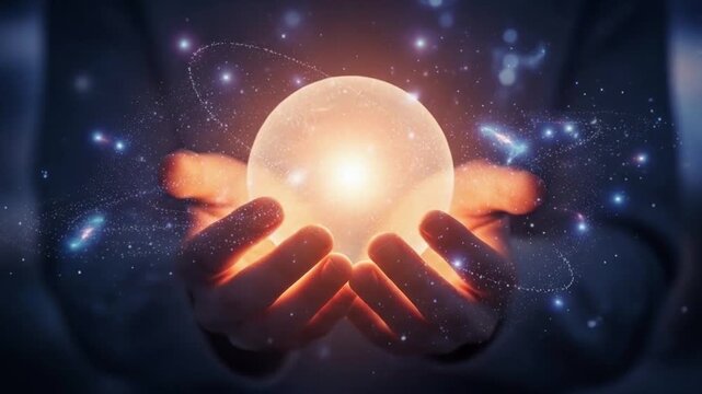 両手で捧げ持たれた星と光の球体：ループ
