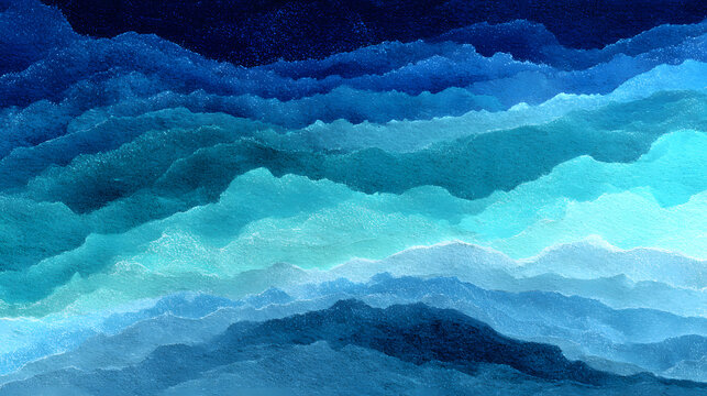 Blue azure turquoise abstract watercolor background for textures backgrounds and web banners design. Abstract background blue colors. Watercolor painting with turquoise sea waves pattern gradient