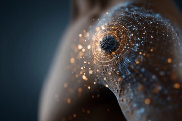Highlighting the connection between technology and human anatomy through a detailed digital representation of a shoulder