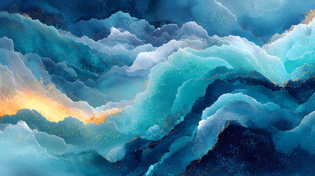 Blue azure turquoise abstract watercolor background for textures backgrounds and web banners design. Abstract background blue colors. Watercolor painting with turquoise sea waves pattern gradient - Powered by Adobe