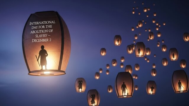 Sky lanterns illuminate the night for international day for the abolition of slavery - Powered by Adobe