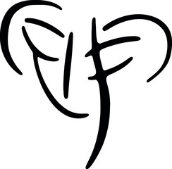 An abstract black and white line art illustration of an elephant's face.