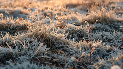 Frost-Covered Grass in Golden Light