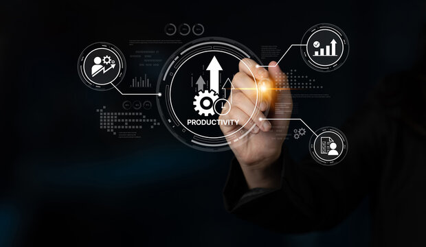 Productivity improvement in digital business, showing productivity tools, productivity tracking, productivity optimization, and workflow for business workplace efficiency. Spline