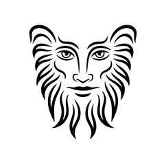 Tribal mask artwork depicts a stylized human face with intricate patterns and a beard.